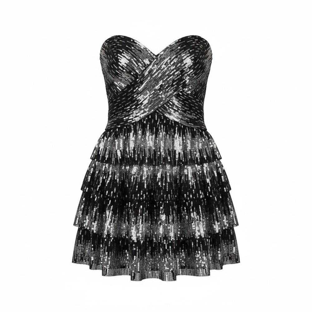 Vintage Roberta Sequin Tiered Strapless Mini Dress sz S/M